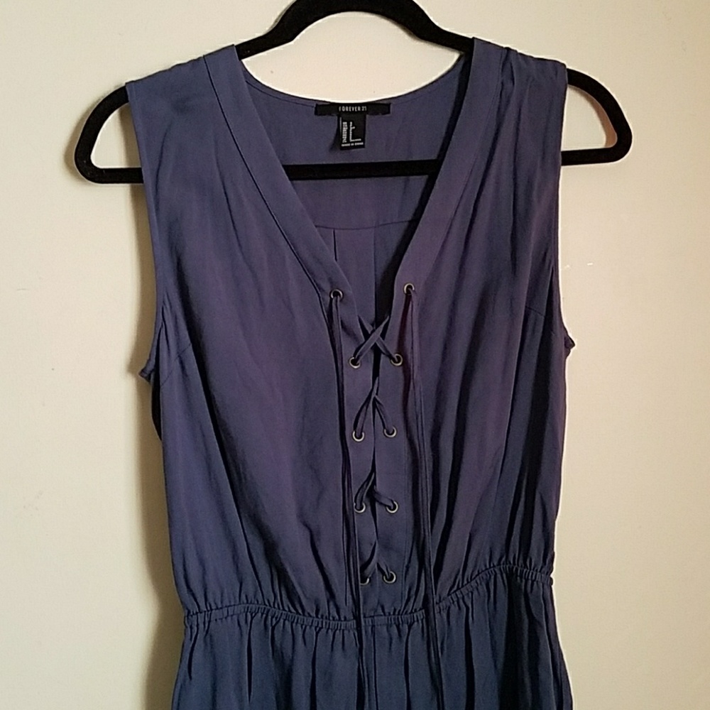 Powder Blue Lace-Up Romper - Picture 3 of 7